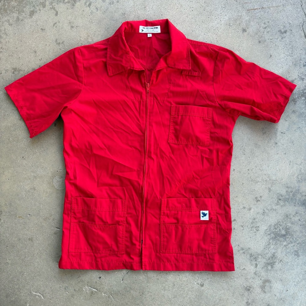 Dove Professional Apparel Red Zip Top Scrub Shirt Women’s Large Full Zip